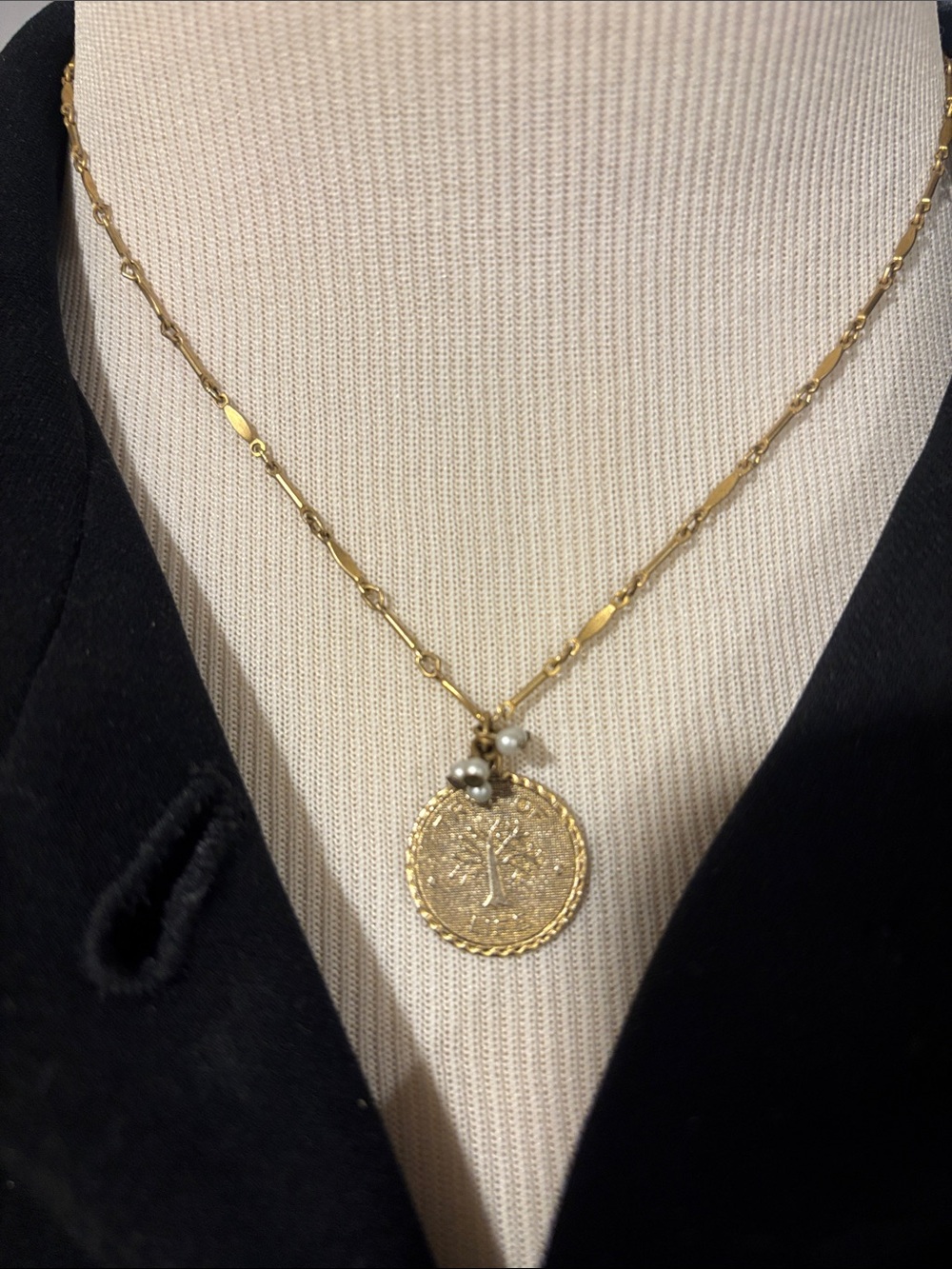 Lenora Dame Women’s Tree Of Life Pendant Necklace Gold Plated Faux Pearls